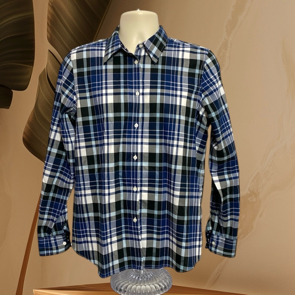 Chaps Blue Plaid Long Sleeve Shirt L